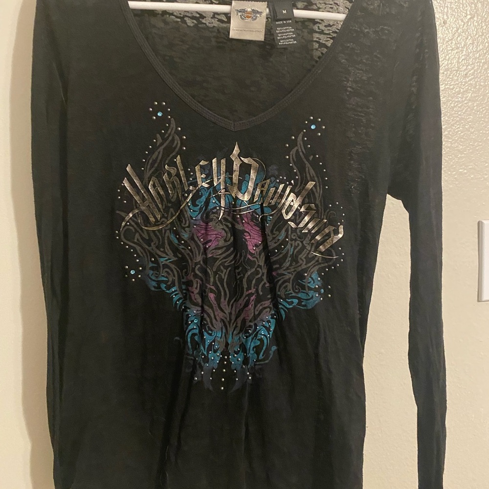 Harley-Davidson Black and Blue Graphic Long Sleeve Tee